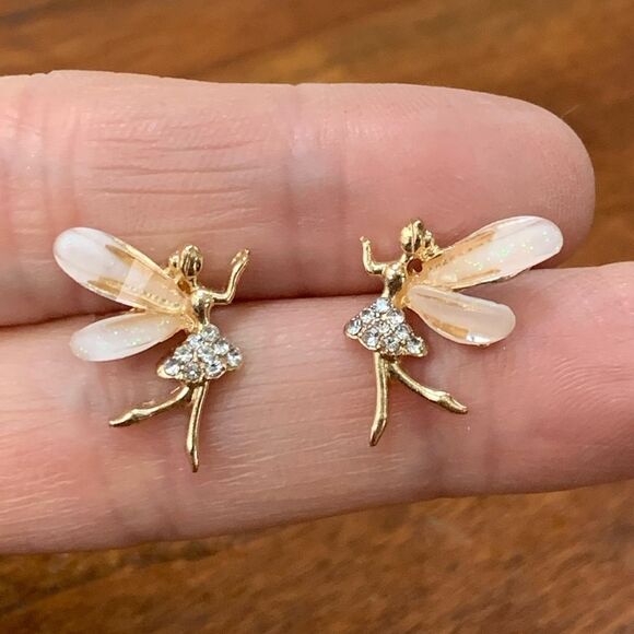 Girl’s Dainty Fairy Earrings, Tinkerbell Fairycore Teen Angel Wings Tinker Bell - Picture 1 of 11